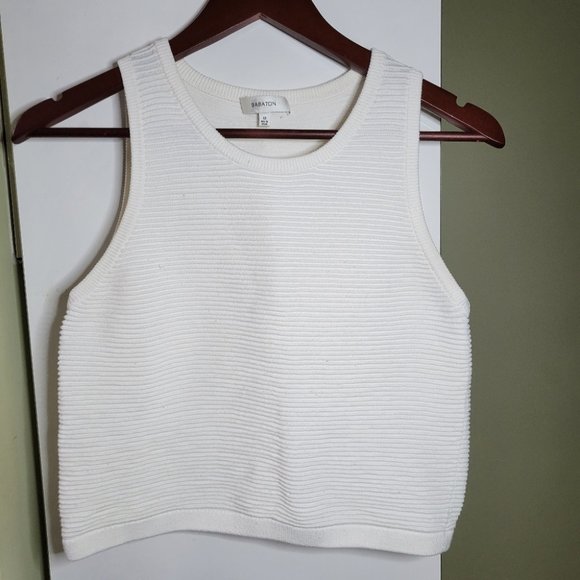 Aritzia Tops - Aritzia Babaton alrik ribbed sleeveless knit crop tank top off white size XS